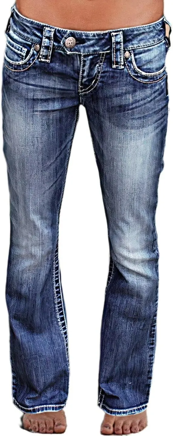 Flamingals Low Rise Jeans for Women Stretchy Skinny Straight Leg Bootcut Jeans Denim Pants