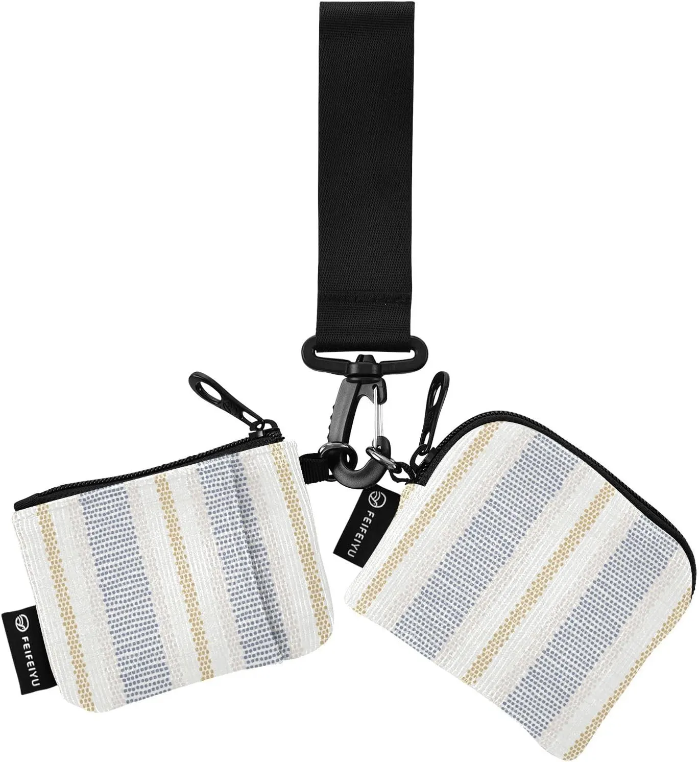 French Rustic Stripe Weave Style Wristlet Wallets for Women, Mini Coin Purse Portable Keychain Wallets for Women