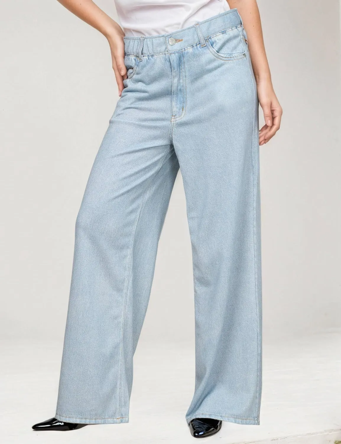 French Terry Sweatpant Jeans Denim Sweat Pants Look Like Jeans Baggy Wide Leg Stretch Pants Jeggings for Women Trendy