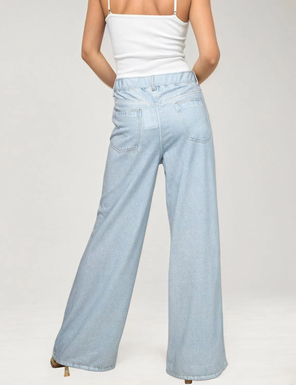 French Terry Sweatpant Jeans Denim Sweat Pants Look Like Jeans Baggy Wide Leg Stretch Pants Jeggings for Women Trendy