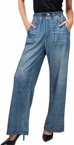 French Terry Sweatpant Jeans Denim Sweat Pants Look Like Jeans Baggy Wide Leg Stretch Pants Jeggings for Women Trendy