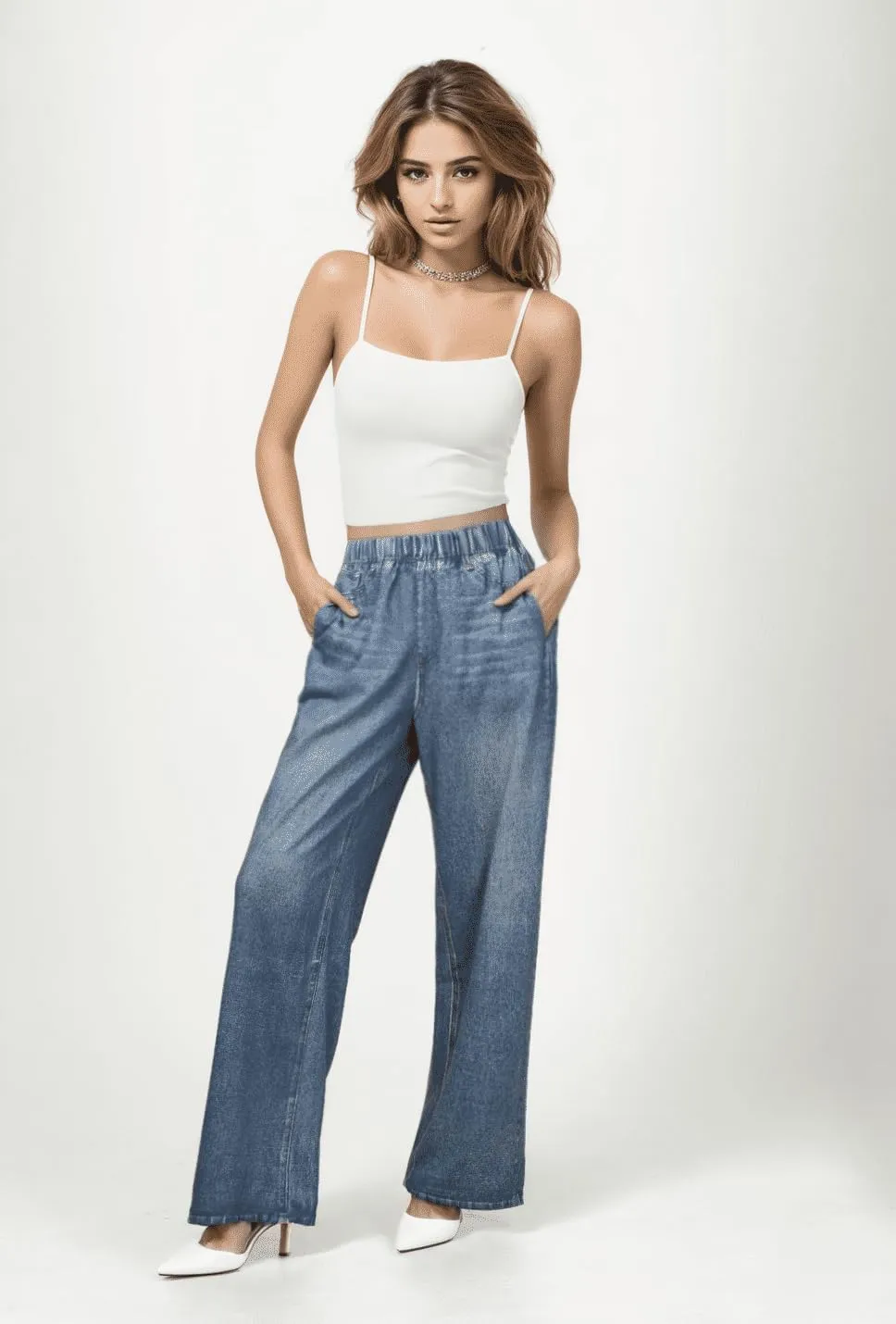 French Terry Sweatpant Jeans Denim Sweat Pants Look Like Jeans Baggy Wide Leg Stretch Pants Jeggings for Women Trendy