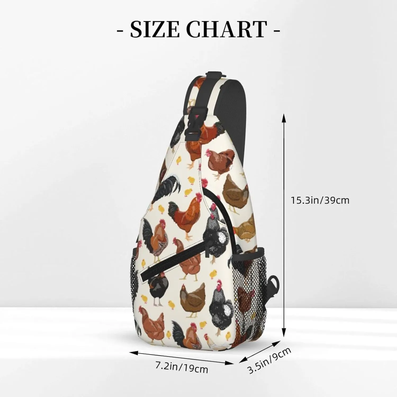 Funny Animal Print Sling Bag for Women Men Rooster Hen Chicken Domestic Animal Crossbody Chest Shoulder Bag Rustic Country Farm Animal Backpack Gym Sports Travel Hiking Daypack