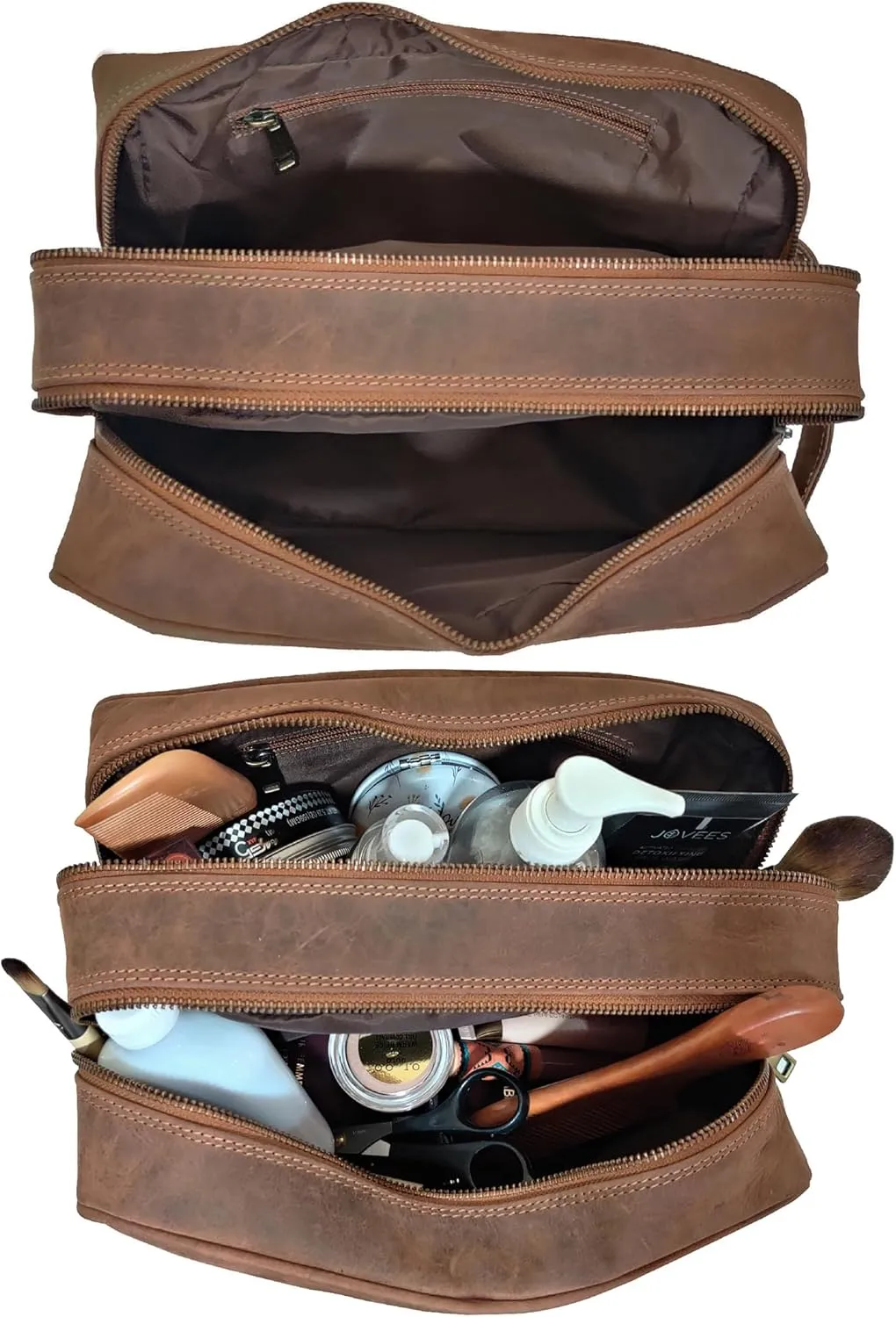 Genuine Leather Travel Toiletry Bag - Dopp Kit Organizer By Rustic Town (Brown)