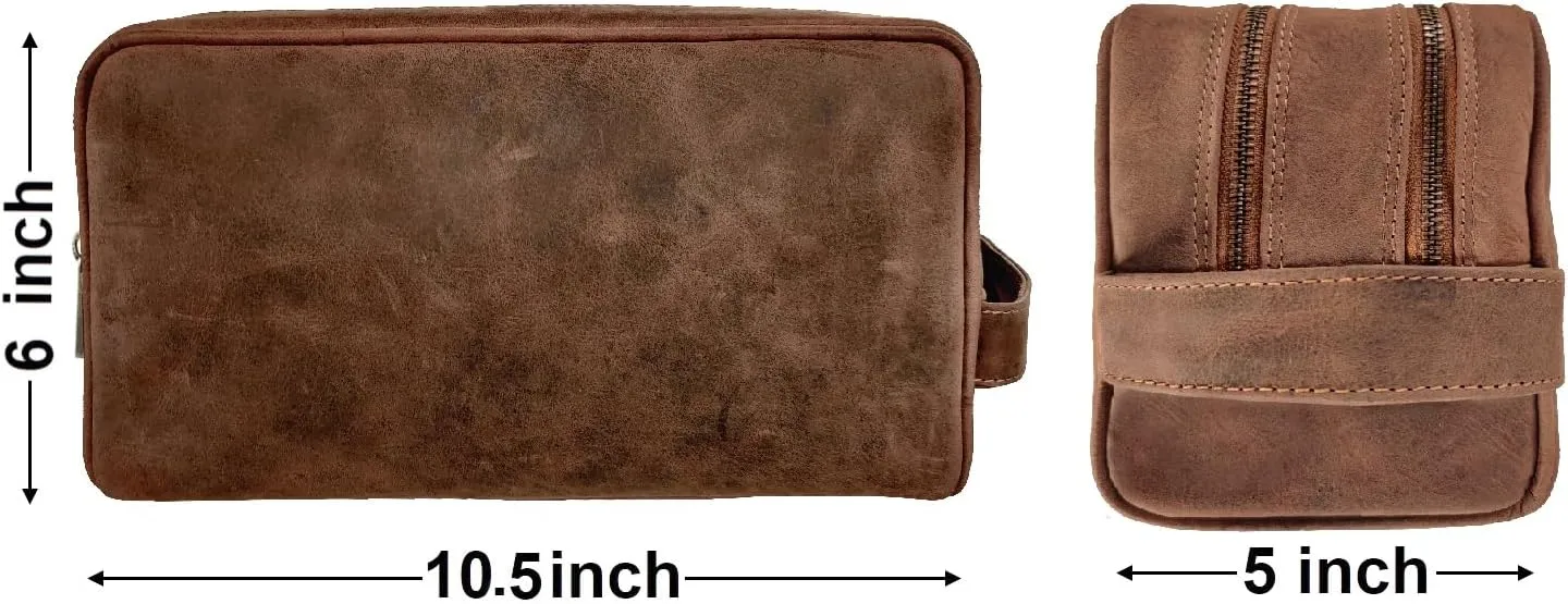 Genuine Leather Travel Toiletry Bag - Dopp Kit Organizer By Rustic Town (Brown)