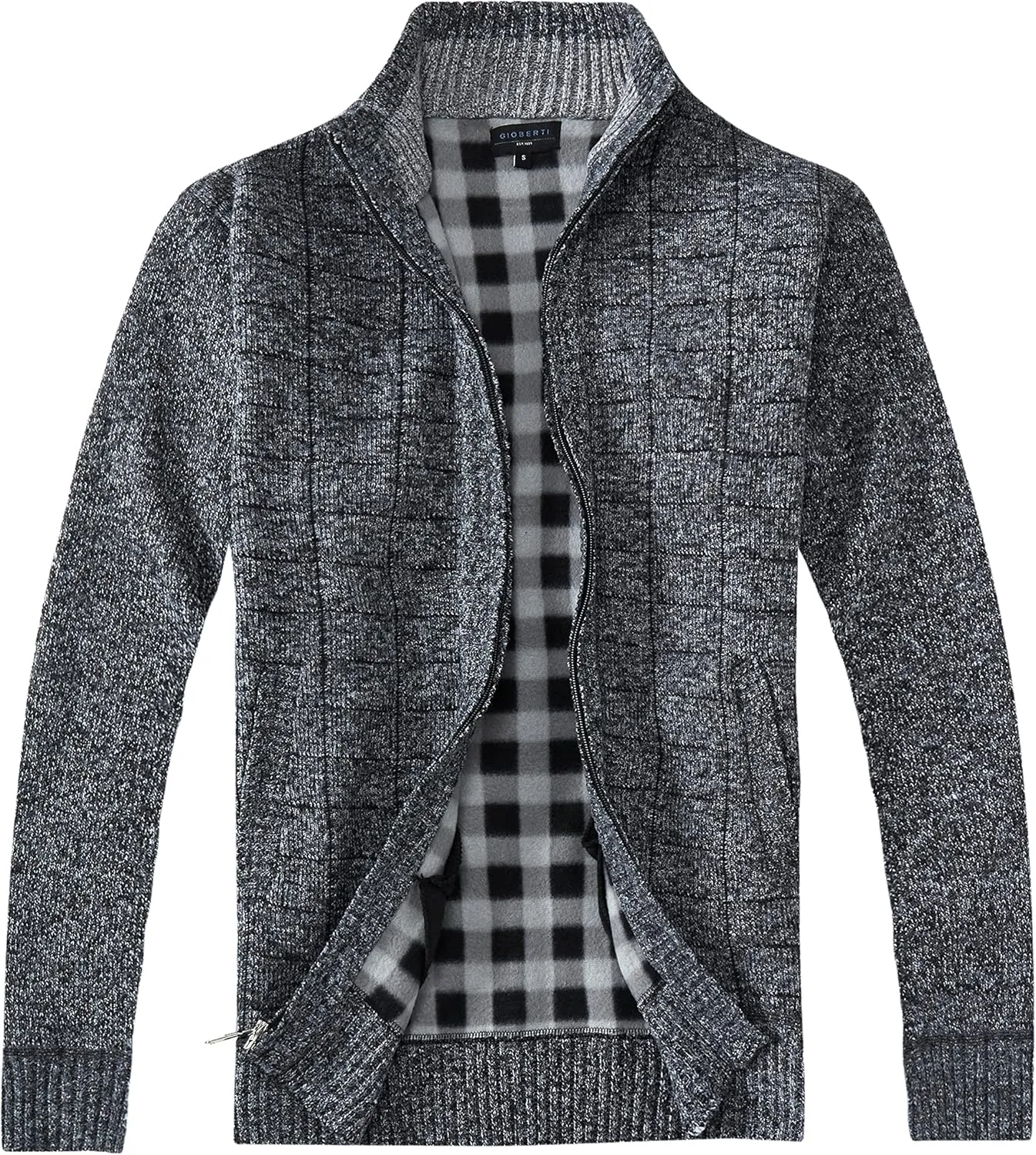 Gioberti Men's Knitted Regular Fit Full Zip Cardigan Sweater with Soft Brushed Flannel Lining