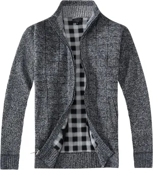 Gioberti Men's Knitted Regular Fit Full Zip Cardigan Sweater with Soft Brushed Flannel Lining