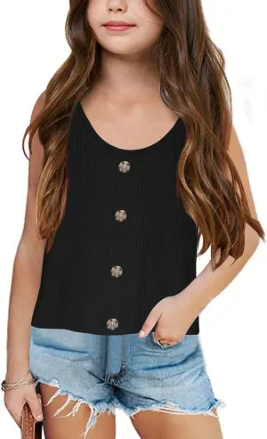 Girls Button Up Tank Top Sleeveless Kids Cute Knit Sweater Vest School Trendy Strap Camisole Undershirt Knitwear