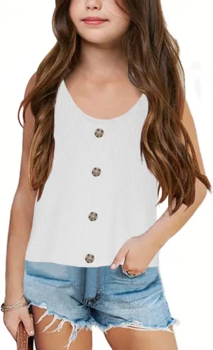 Girls Button Up Tank Top Sleeveless Kids Cute Knit Sweater Vest School Trendy Strap Camisole Undershirt Knitwear
