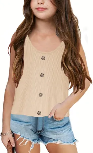 Girls Button Up Tank Top Sleeveless Kids Cute Knit Sweater Vest School Trendy Strap Camisole Undershirt Knitwear