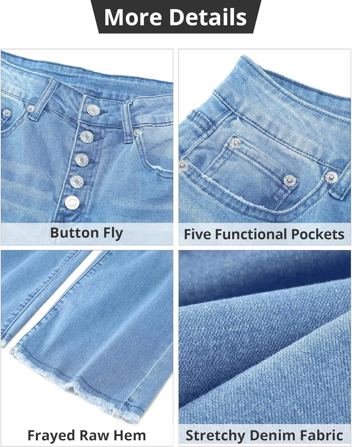 GRAPENT Capri Jeans for Women Trendy High Waisted Wide Leg Flare Button Fly Stretchy Denim Pants Raw Hem Cropped Jeans