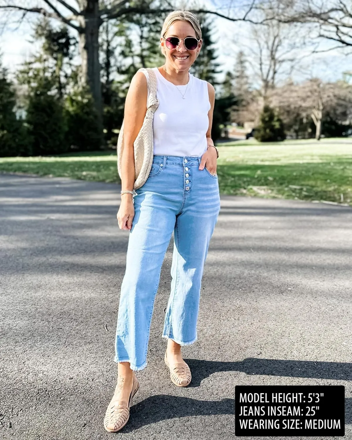 GRAPENT Capri Jeans for Women Trendy High Waisted Wide Leg Flare Button Fly Stretchy Denim Pants Raw Hem Cropped Jeans