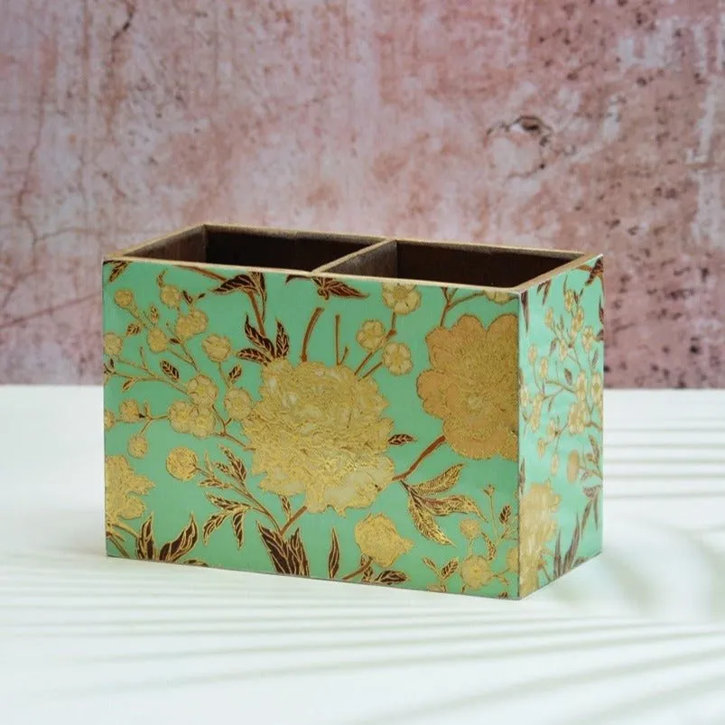 Green Floral MDF Cutlery Holder