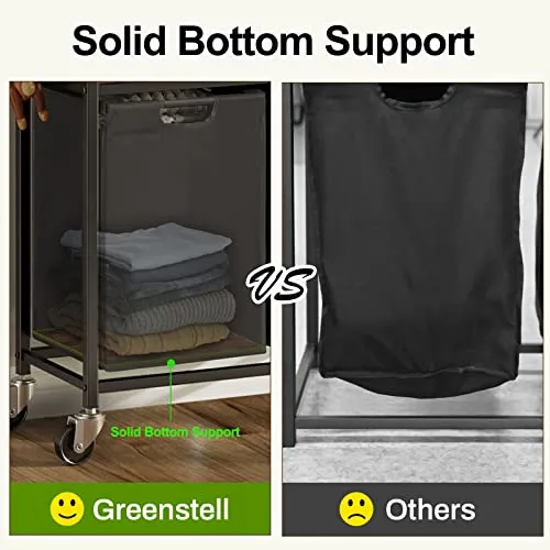 Greenstell Laundry Hamper with Shelf, 94L Laundry Basket with wheels, Large Laundry Sorter with Slide Rails, with 2 Pull-Out and Removable Laundry Bags, Sturdy Metal Frame