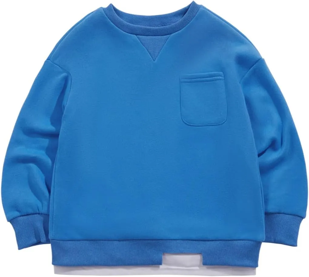 Haloumoning Boys Fleece Lined Sweatshirts Kids Fall Fashion Crewneck Pullover Clothes with Pocket 5-14 Years