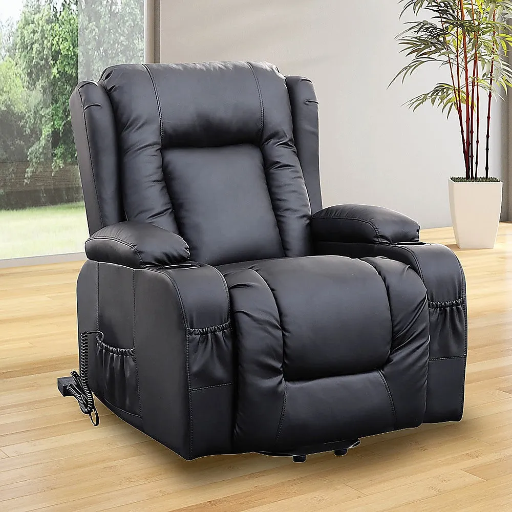 Heated Leather Recliner w/ Massage, USB, Cup Holders - Palermo