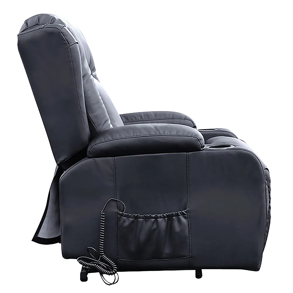 Heated Leather Recliner w/ Massage, USB, Cup Holders - Palermo