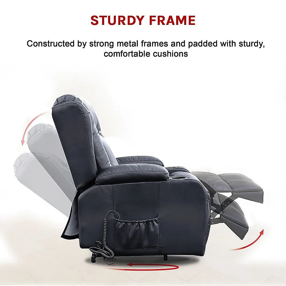 Heated Leather Recliner w/ Massage, USB, Cup Holders - Palermo