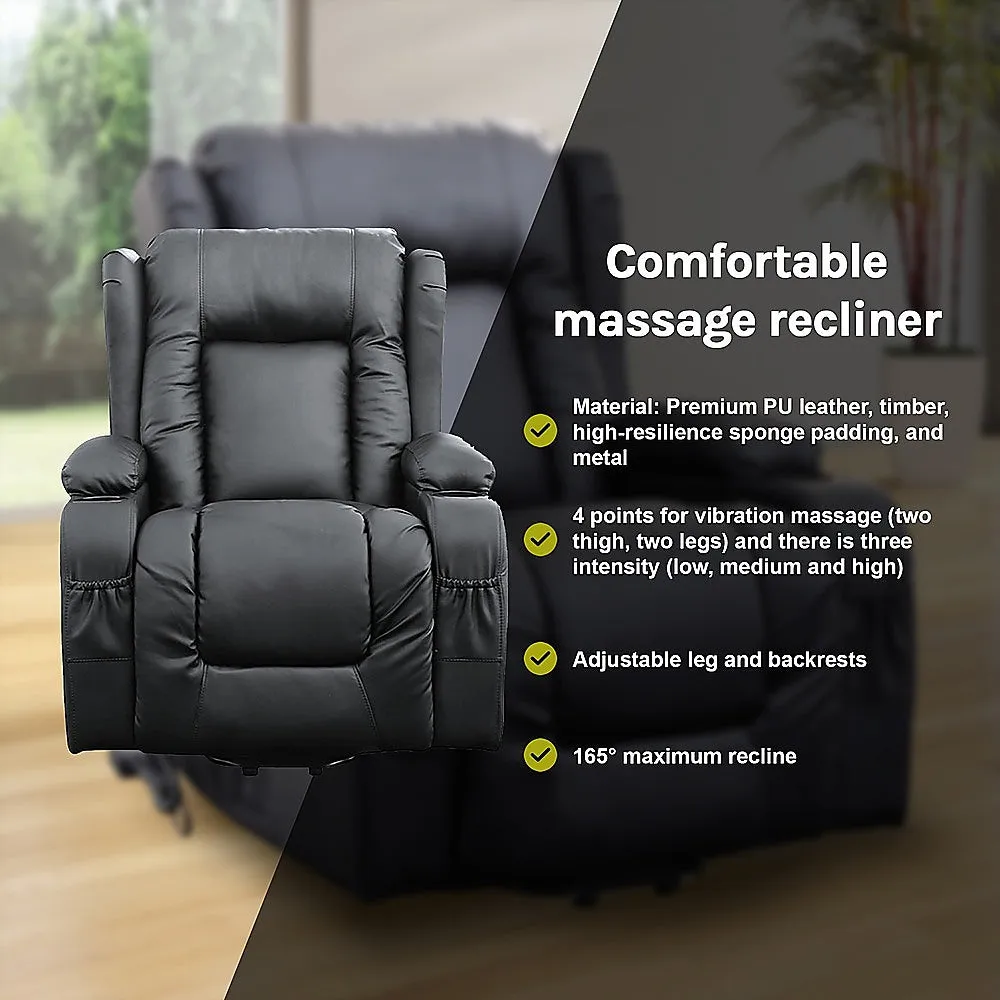 Heated Leather Recliner w/ Massage, USB, Cup Holders - Palermo