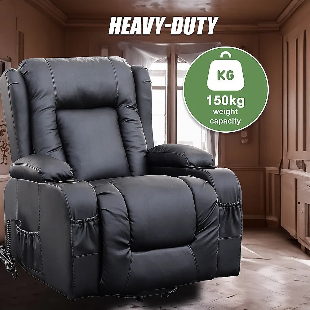 Heated Leather Recliner w/ Massage, USB, Cup Holders - Palermo