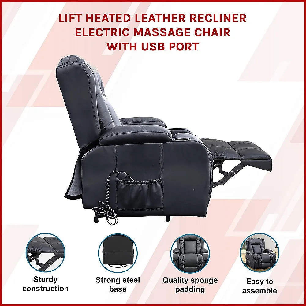 Heated Leather Recliner w/ Massage, USB, Cup Holders - Palermo