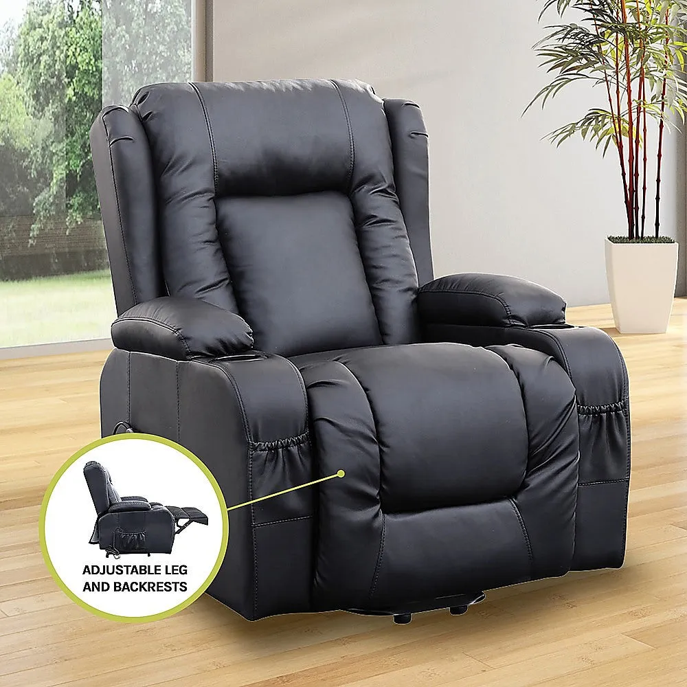 Heated Leather Recliner w/ Massage, USB, Cup Holders - Palermo