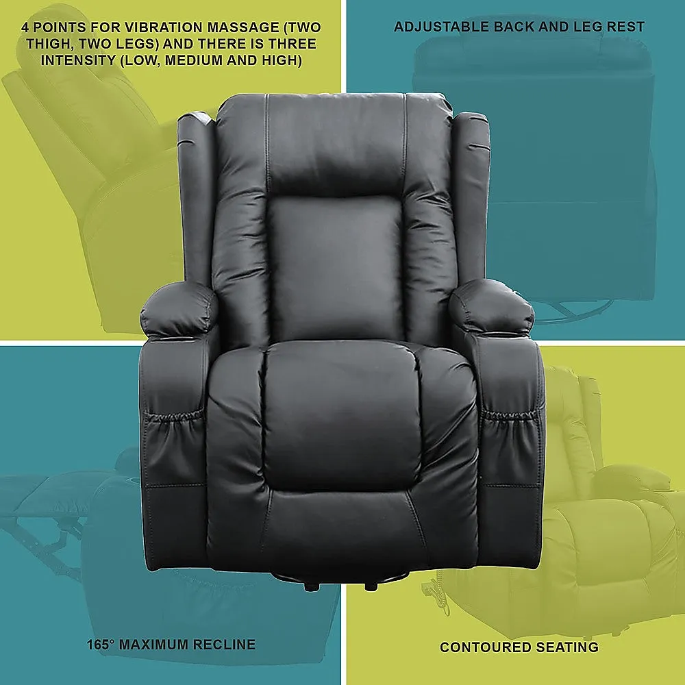 Heated Leather Recliner w/ Massage, USB, Cup Holders - Palermo