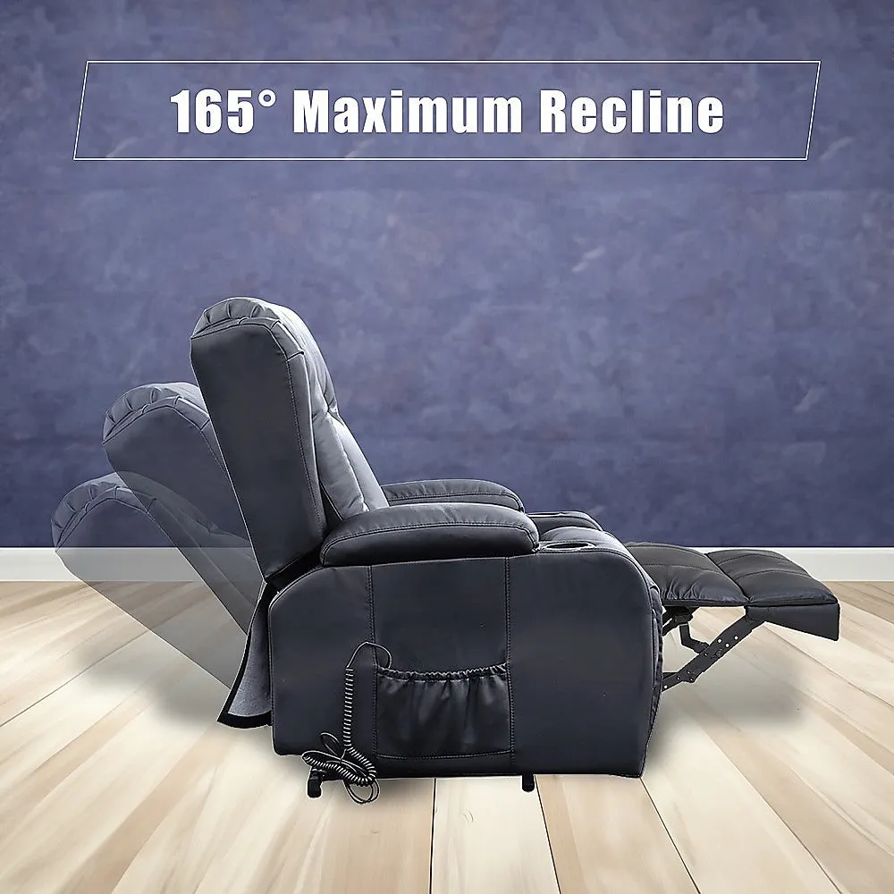 Heated Leather Recliner w/ Massage, USB, Cup Holders - Palermo