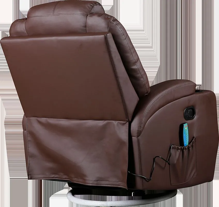 Heated Massage Recliner Chair 360° Swivel Brown PU Leather