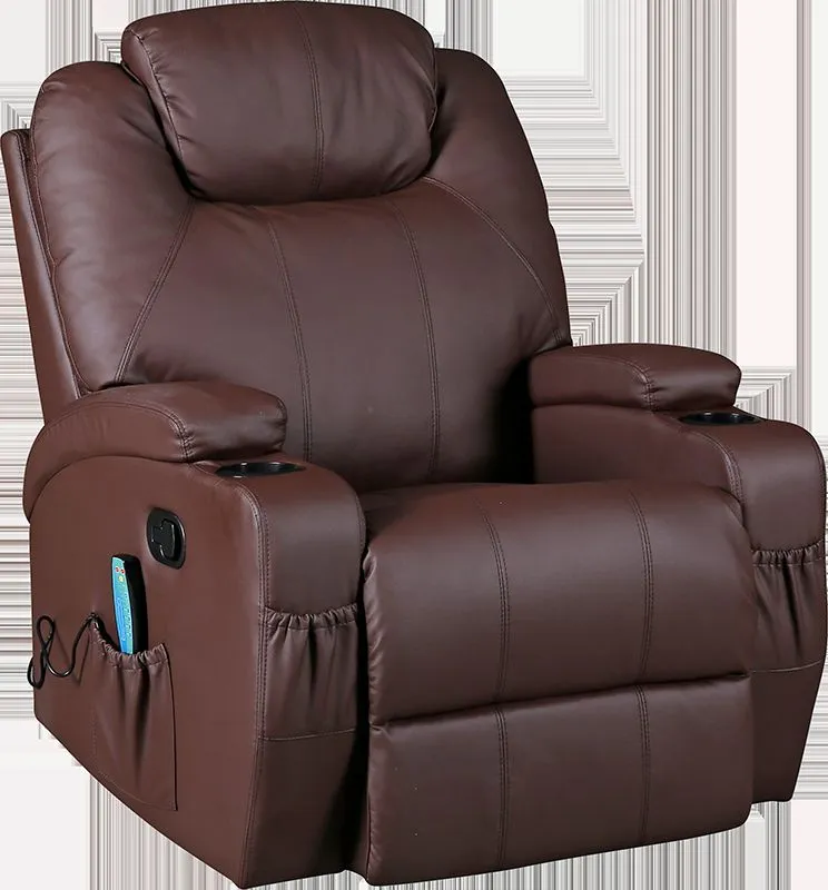 Heated Massage Recliner Chair 360° Swivel Brown PU Leather