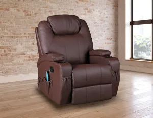 Heated Massage Recliner Chair 360° Swivel Brown PU Leather