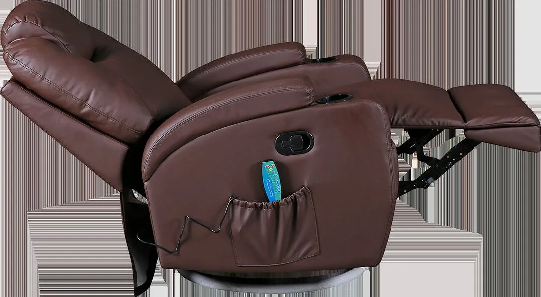 Heated Massage Recliner Chair 360° Swivel Brown PU Leather