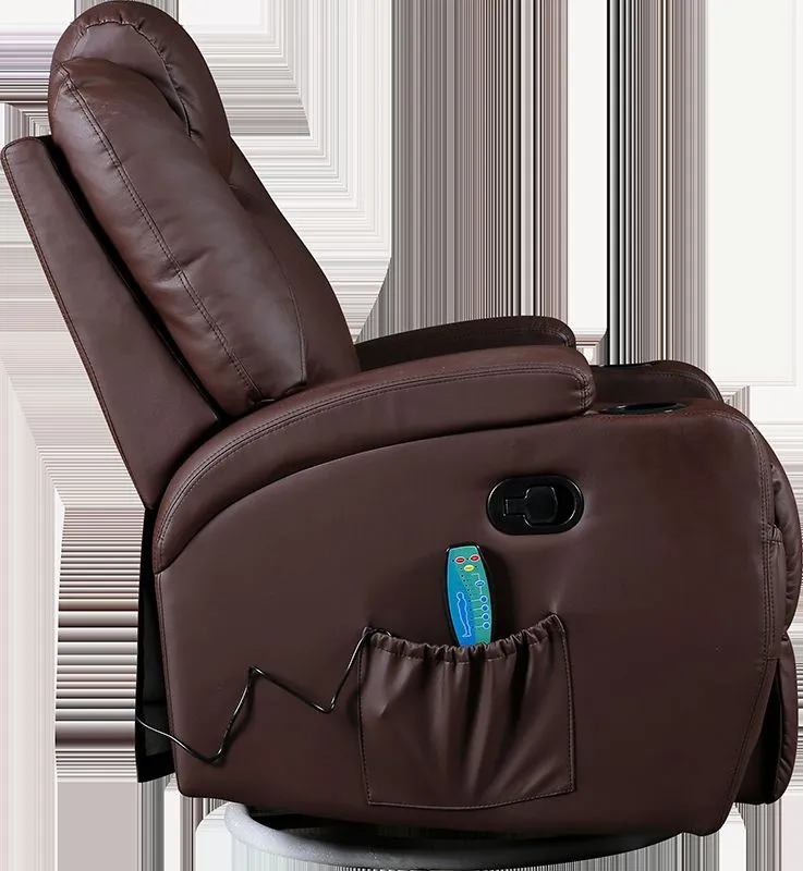 Heated Massage Recliner Chair 360° Swivel Brown PU Leather