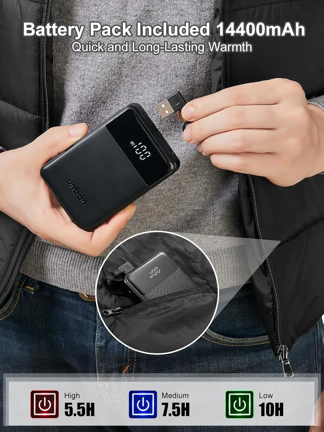 Heated Vest for Men Women, Men's Heated Vest with Battery Pack 5V/7.4V 14400mAh, Mens Womens Rechargeable Electric Vest