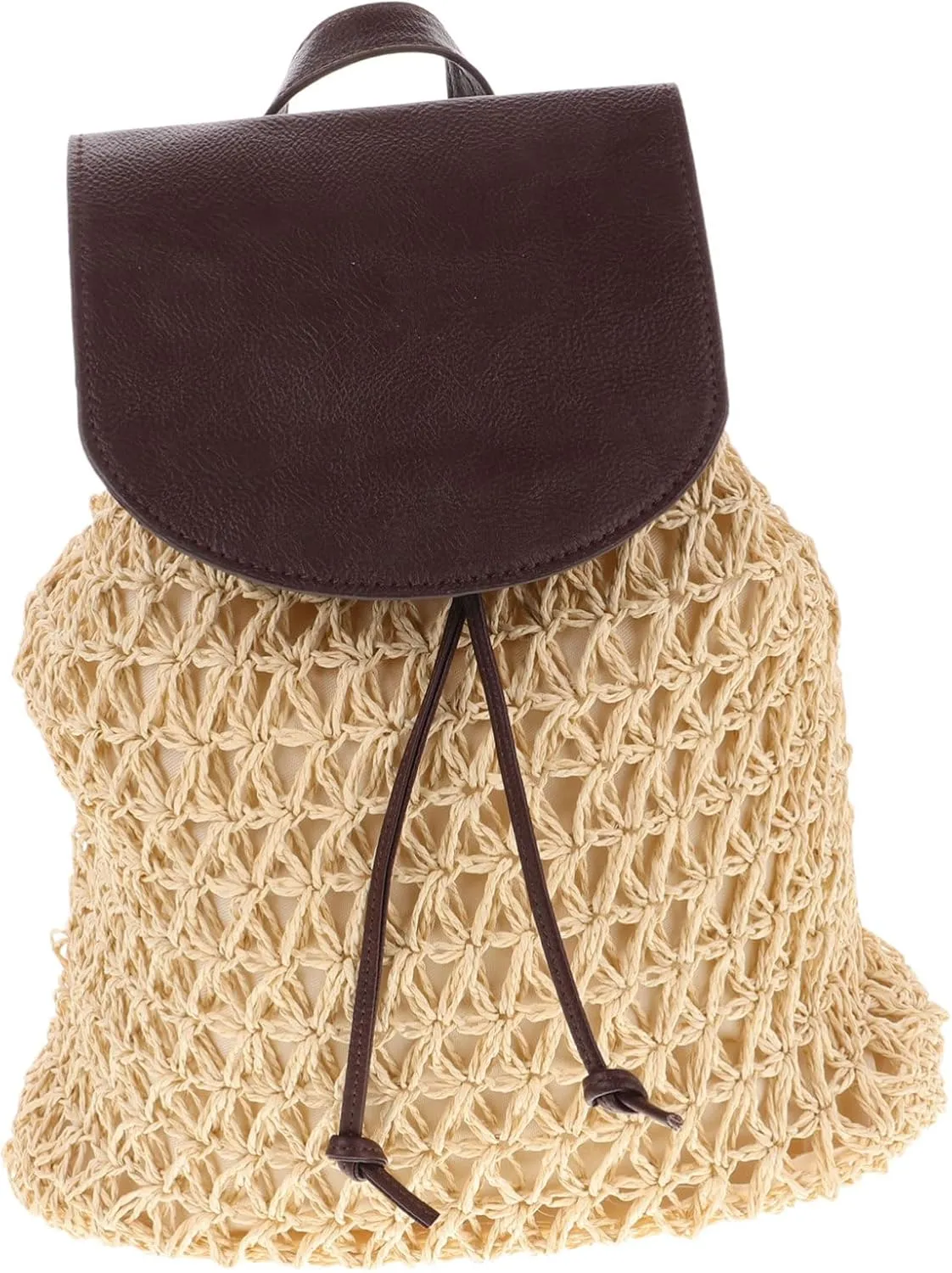 Hemoton Lightweight Straw Backpack Women's Woven Bag Drawstring Closure Schoolbag for Travel
