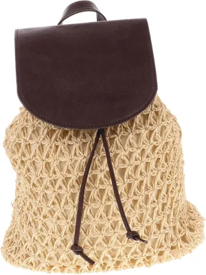 Hemoton Lightweight Straw Backpack Women's Woven Bag Drawstring Closure Schoolbag for Travel