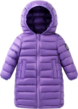 HILEELANG Kids Boy Girl Puffer Jacket Coat Hood Mid Length Light Weight Warm Insulated Padded Classic Solid Winter Outwear