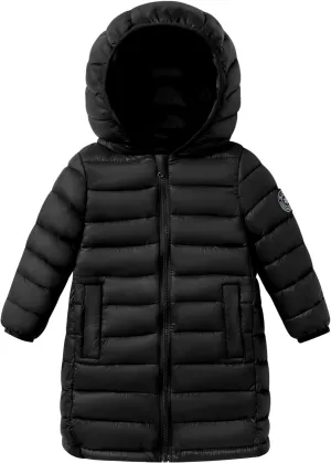 HILEELANG Kids Boy Girl Puffer Jacket Coat Hood Mid Length Light Weight Warm Insulated Padded Classic Solid Winter Outwear