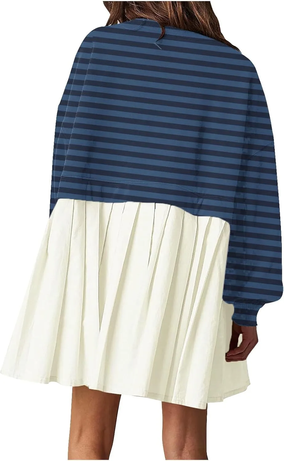hlysgo Sweatshirt Dress Women Patchwork Long Sleeve Crewneck Pullover Dresses 2024 Fall Flowy Striped Sweatshirts Mini Dress