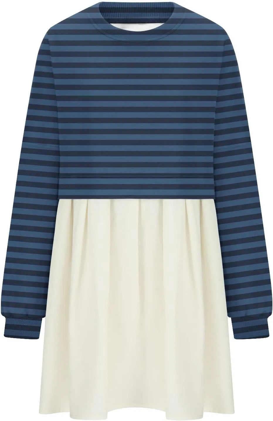 hlysgo Sweatshirt Dress Women Patchwork Long Sleeve Crewneck Pullover Dresses 2024 Fall Flowy Striped Sweatshirts Mini Dress