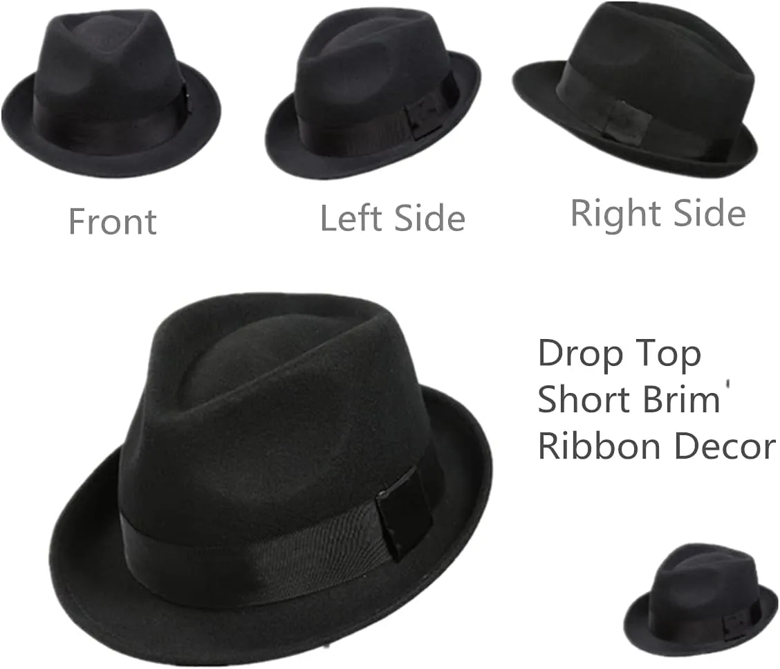 Home Prefer Men's Wool Felt Winter Hat Short Brim Fedora Hat