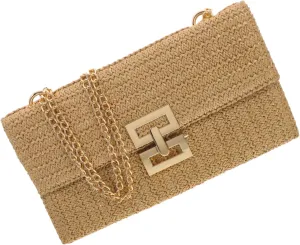 Homoyoyo Straw Handbag Chain Flip Bag Imitation Straw Clutch Purse for Evening Party Bag for Ladies
