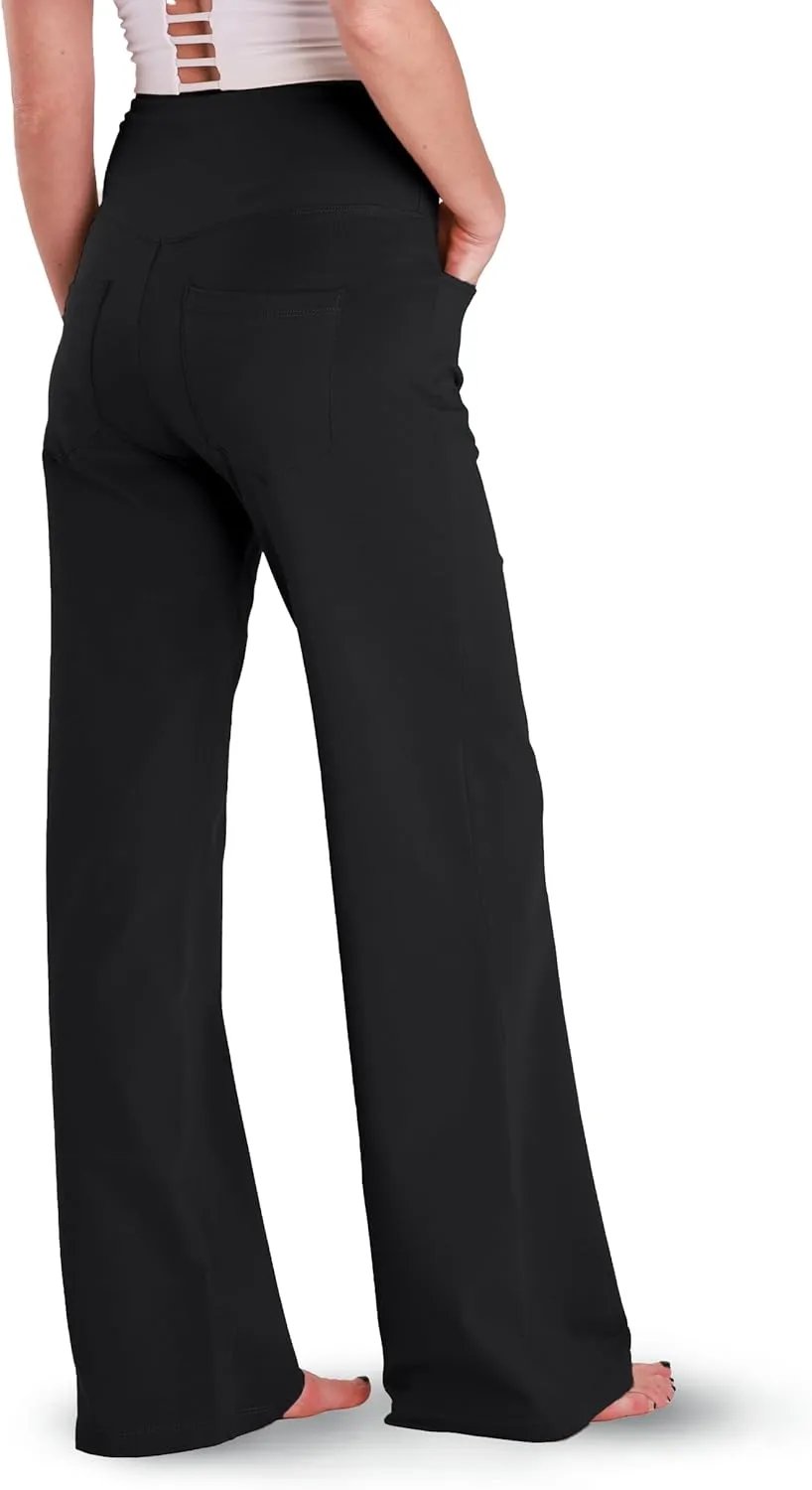 Houmous Wide Leg Pants Women Cotton Yoga Pants 28"/31"/34" High Waist Loose Lounge Stretch Trousers with Pockets