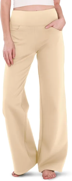 Houmous Wide Leg Pants Women Cotton Yoga Pants 28"/31"/34" High Waist Loose Lounge Stretch Trousers with Pockets