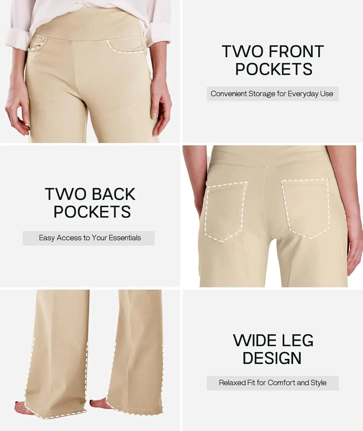 Houmous Wide Leg Pants Women Cotton Yoga Pants 28"/31"/34" High Waist Loose Lounge Stretch Trousers with Pockets