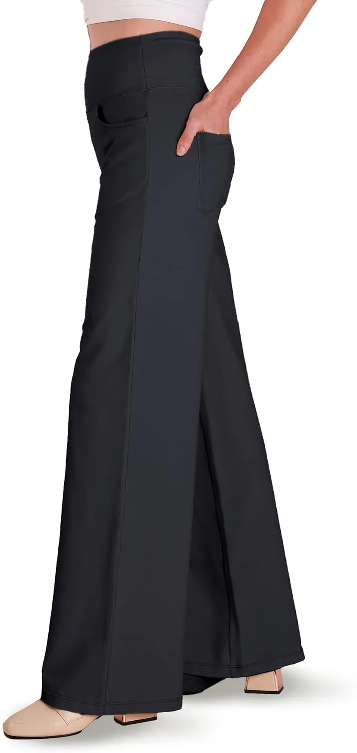 Houmous Wide Leg Pants Women Cotton Yoga Pants 28"/31"/34" High Waist Loose Lounge Stretch Trousers with Pockets