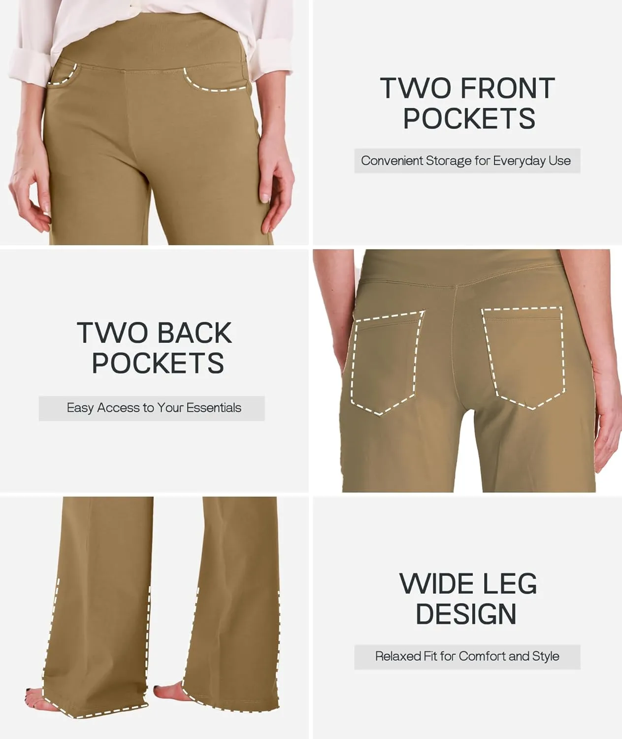 Houmous Wide Leg Pants Women Cotton Yoga Pants 28"/31"/34" High Waist Loose Lounge Stretch Trousers with Pockets