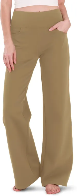 Houmous Wide Leg Pants Women Cotton Yoga Pants 28"/31"/34" High Waist Loose Lounge Stretch Trousers with Pockets