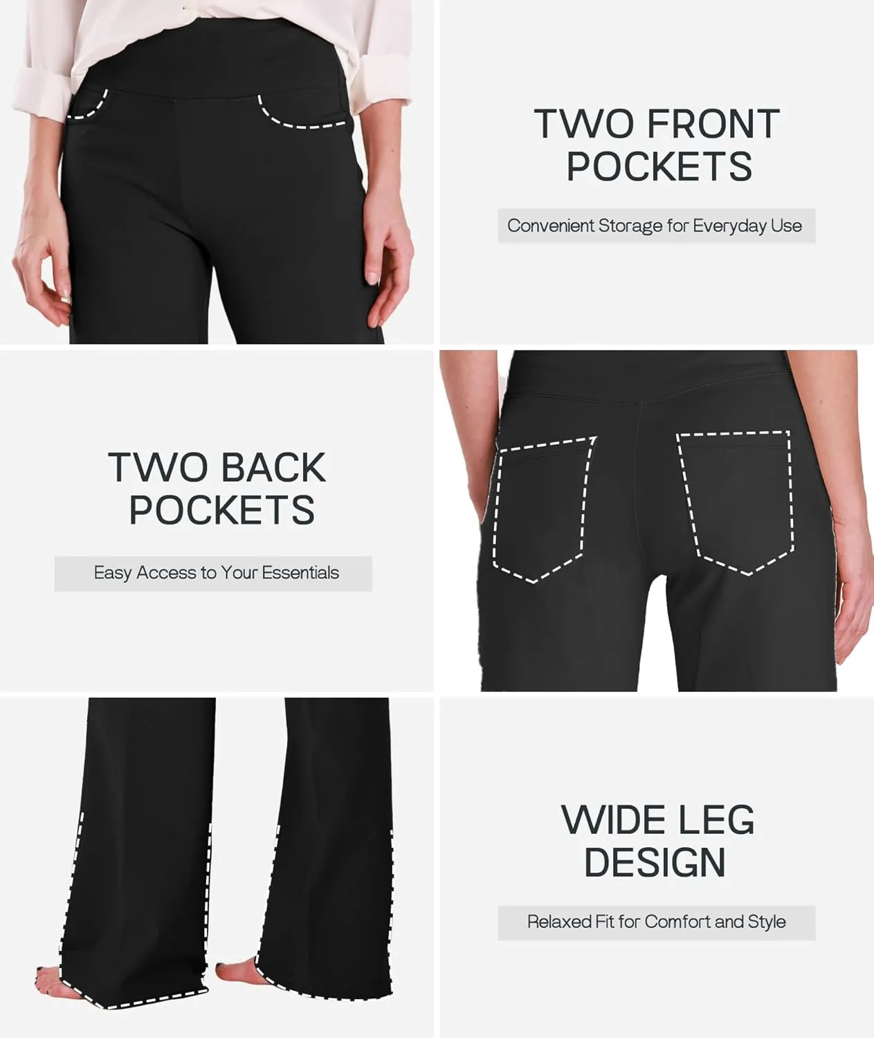 Houmous Wide Leg Pants Women Cotton Yoga Pants 28"/31"/34" High Waist Loose Lounge Stretch Trousers with Pockets