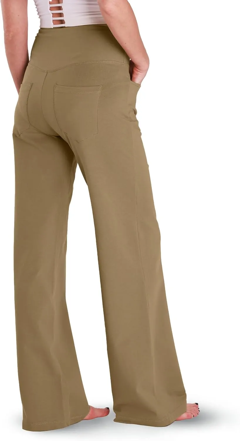 Houmous Wide Leg Pants Women Cotton Yoga Pants 28"/31"/34" High Waist Loose Lounge Stretch Trousers with Pockets